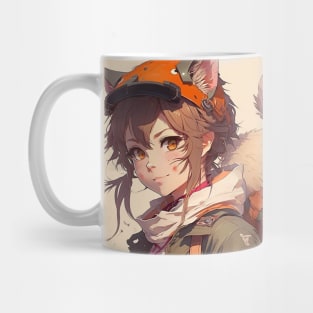 Illustration of woman cat looking at the camera in anime style Mug